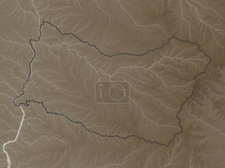 Photo for Salto, department of Uruguay. Elevation map colored in sepia tones with lakes and rivers - Royalty Free Image