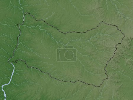 Téléchargez les photos : Salto, département de l'Uruguay. Carte d'altitude colorée dans le style wiki avec des lacs et des rivières - en image libre de droit