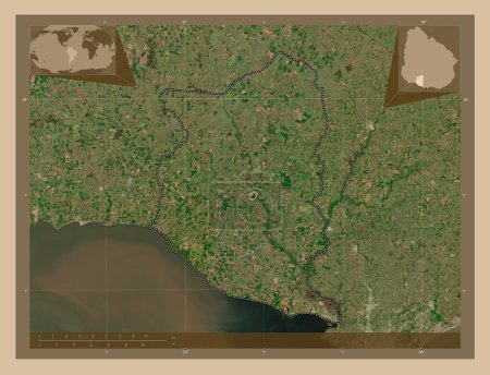 Foto de San José, departamento de Uruguay. Mapa satelital de baja resolución. Mapas de ubicación auxiliares de esquina - Imagen libre de derechos