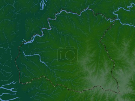 Téléchargez les photos : Soriano, département de l'Uruguay. Carte d'altitude colorée avec lacs et rivières - en image libre de droit
