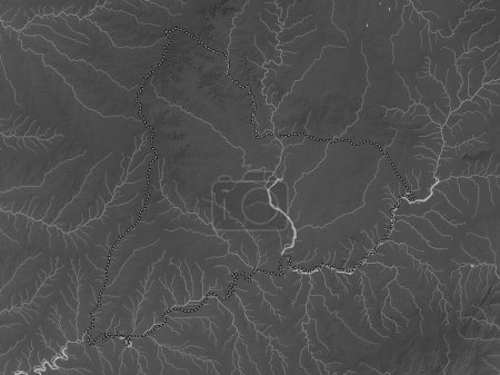 Téléchargez les photos : Tacuarembo, département de l'Uruguay. Carte d'altitude en niveaux de gris avec lacs et rivières - en image libre de droit