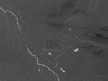 Téléchargez les photos : Bukhoro, région d'Ouzbékistan. Carte d'altitude en niveaux de gris avec lacs et rivières - en image libre de droit