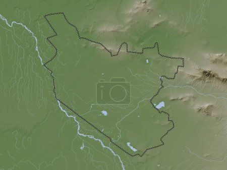 Téléchargez les photos : Bukhoro, région d'Ouzbékistan. Carte d'altitude colorée dans le style wiki avec des lacs et des rivières - en image libre de droit