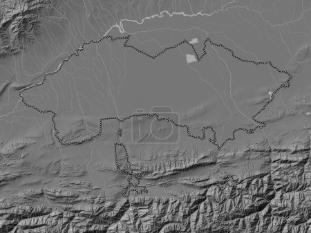 Téléchargez les photos : Ferghana, région d'Ouzbékistan. Carte d'altitude de Bilevel avec lacs et rivières - en image libre de droit
