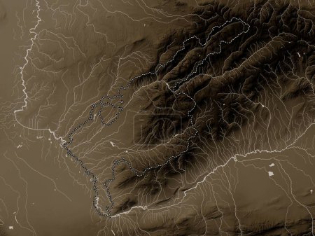 Photo for Tashkent, region of Uzbekistan. Elevation map colored in sepia tones with lakes and rivers - Royalty Free Image
