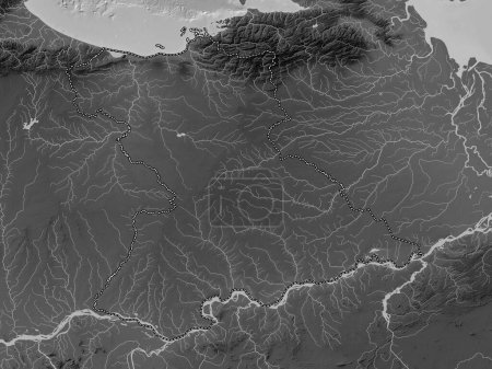 Foto de Anzoategui, estado de Venezuela. Mapa de elevación a escala de grises con lagos y ríos - Imagen libre de derechos