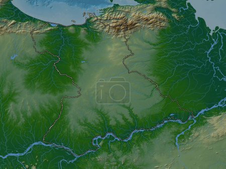 Téléchargez les photos : Anzoategui, État du Venezuela. Carte d'altitude colorée avec lacs et rivières - en image libre de droit