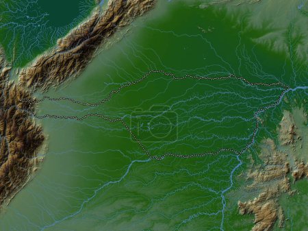 Téléchargez les photos : Apure, état du Venezuela. Carte d'altitude colorée avec lacs et rivières - en image libre de droit