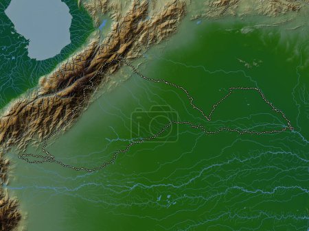 Téléchargez les photos : Barinas, État du Venezuela. Carte d'altitude colorée avec lacs et rivières - en image libre de droit
