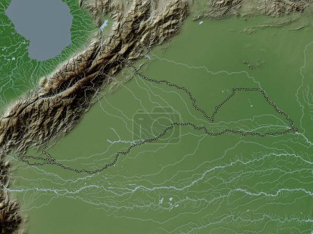 Téléchargez les photos : Barinas, État du Venezuela. Carte d'altitude colorée dans le style wiki avec des lacs et des rivières - en image libre de droit