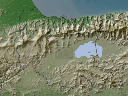 Téléchargez les photos : Carabobo, État du Venezuela. Carte d'altitude colorée dans le style wiki avec des lacs et des rivières - en image libre de droit