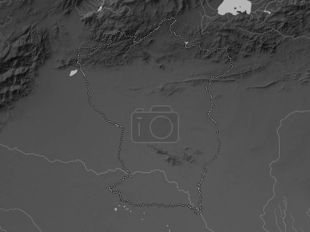 Téléchargez les photos : Cojedes, État du Venezuela. Carte d'altitude en niveaux de gris avec lacs et rivières - en image libre de droit