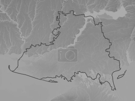 Foto de Kherson, región de Ucrania. Mapa de elevación a escala de grises con lagos y ríos - Imagen libre de derechos
