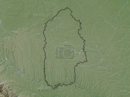 Téléchargez les photos : Khmel'nyt'kyy, région de l'Ukraine. Carte d'altitude colorée dans le style wiki avec des lacs et des rivières - en image libre de droit