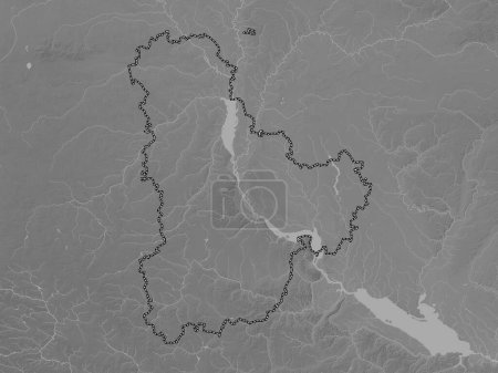 Foto de Kiev, región de Ucrania. Mapa de elevación a escala de grises con lagos y ríos - Imagen libre de derechos