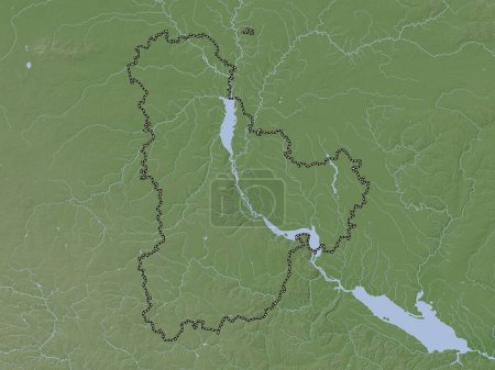 Foto de Kiev, región de Ucrania. Mapa de elevación coloreado en estilo wiki con lagos y ríos - Imagen libre de derechos