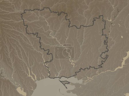 Photo for Mykolayiv, region of Ukraine. Elevation map colored in sepia tones with lakes and rivers - Royalty Free Image
