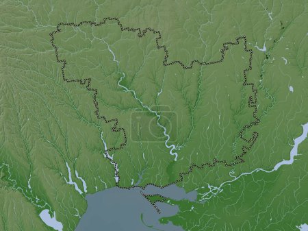 Photo for Mykolayiv, region of Ukraine. Elevation map colored in wiki style with lakes and rivers - Royalty Free Image