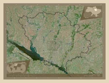 Photo for Poltava, region of Ukraine. High resolution satellite map. Locations and names of major cities of the region. Corner auxiliary location maps - Royalty Free Image