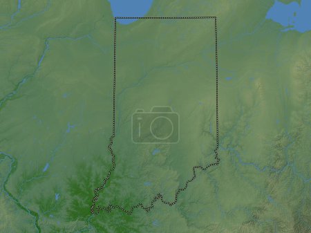 Téléchargez les photos : Indiana, État des États-Unis. Carte d'altitude colorée avec lacs et rivières - en image libre de droit