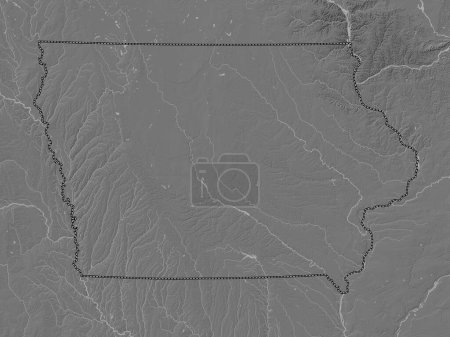Foto de Iowa, estado de los Estados Unidos de América. Mapa de elevación de Bilevel con lagos y ríos - Imagen libre de derechos