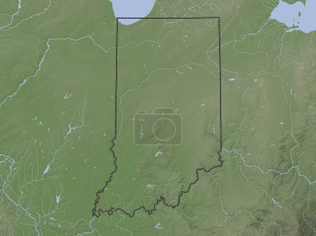 Téléchargez les photos : Indiana, État des États-Unis. Carte d'altitude colorée dans le style wiki avec des lacs et des rivières - en image libre de droit