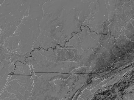 Foto de Kentucky, estado de los Estados Unidos de América. Mapa de elevación de Bilevel con lagos y ríos - Imagen libre de derechos