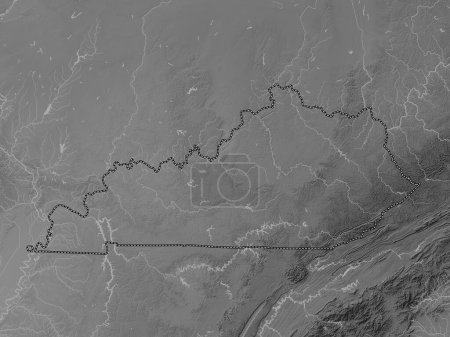 Foto de Kentucky, estado de los Estados Unidos de América. Mapa de elevación a escala de grises con lagos y ríos - Imagen libre de derechos