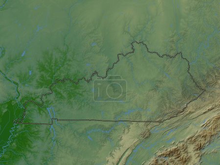 Foto de Kentucky, estado de los Estados Unidos de América. Mapa de elevación de colores con lagos y ríos - Imagen libre de derechos
