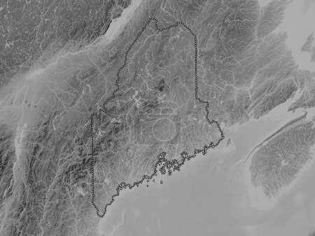 Foto de Maine, estado de los Estados Unidos de América. Mapa de elevación a escala de grises con lagos y ríos - Imagen libre de derechos