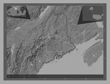 Photo for Maine, state of United States of America. Bilevel elevation map with lakes and rivers. Corner auxiliary location maps - Royalty Free Image