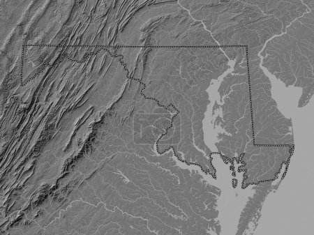 Photo for Maryland, state of United States of America. Bilevel elevation map with lakes and rivers - Royalty Free Image