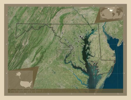 Photo for Maryland, state of United States of America. High resolution satellite map. Locations of major cities of the region. Corner auxiliary location maps - Royalty Free Image