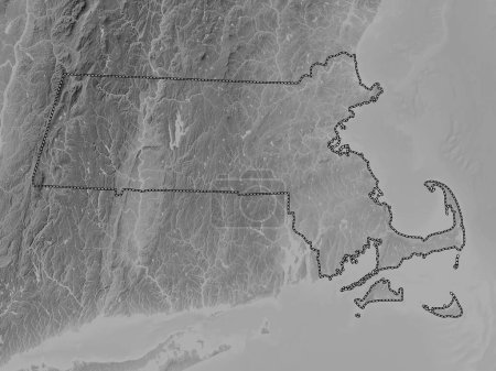 Foto de Massachusetts, estado de los Estados Unidos de América. Mapa de elevación a escala de grises con lagos y ríos - Imagen libre de derechos