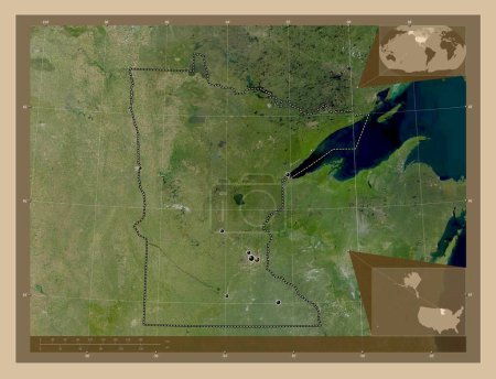 Photo for Minnesota, state of United States of America. Low resolution satellite map. Locations of major cities of the region. Corner auxiliary location maps - Royalty Free Image