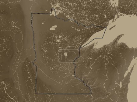 Photo for Minnesota, state of United States of America. Elevation map colored in sepia tones with lakes and rivers - Royalty Free Image
