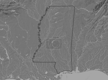 Téléchargez les photos : Mississippi, État des États-Unis d'Amérique. Carte d'altitude de Bilevel avec lacs et rivières - en image libre de droit