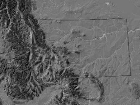 Téléchargez les photos : Montana, État des États-Unis d'Amérique. Carte d'altitude de Bilevel avec lacs et rivières - en image libre de droit