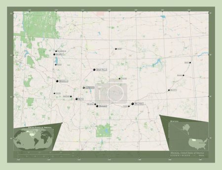 Photo for Montana, state of United States of America. Open Street Map. Locations and names of major cities of the region. Corner auxiliary location maps - Royalty Free Image