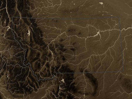 Photo for Montana, state of United States of America. Elevation map colored in sepia tones with lakes and rivers - Royalty Free Image