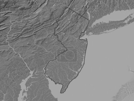 Foto de Nueva Jersey, estado de los Estados Unidos de América. Mapa de elevación de Bilevel con lagos y ríos - Imagen libre de derechos