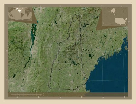 Photo for New Hampshire, state of United States of America. High resolution satellite map. Corner auxiliary location maps - Royalty Free Image