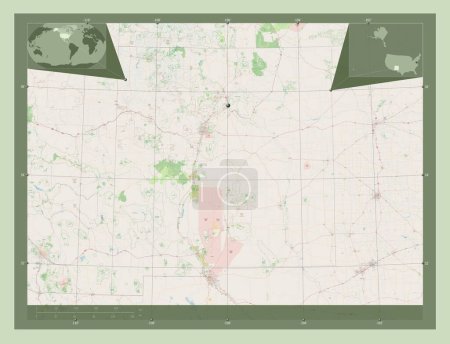 Foto de Nuevo México, estado de los Estados Unidos de América. Open Street Map. Mapas de ubicación auxiliares de esquina - Imagen libre de derechos