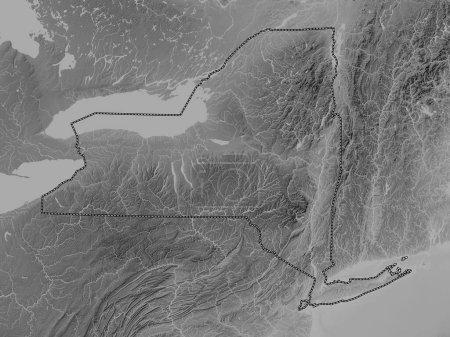 Photo for New York, state of United States of America. Grayscale elevation map with lakes and rivers - Royalty Free Image