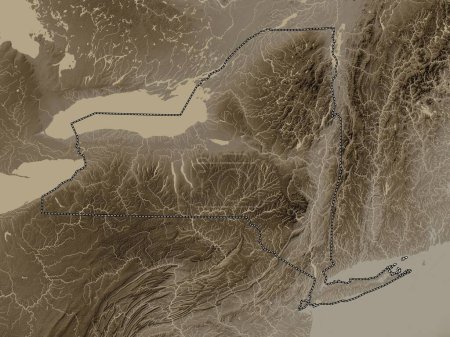 Photo for New York, state of United States of America. Elevation map colored in sepia tones with lakes and rivers - Royalty Free Image