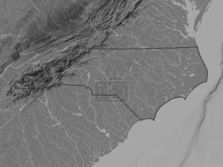 Foto de Carolina del Norte, estado de los Estados Unidos de América. Mapa de elevación de Bilevel con lagos y ríos - Imagen libre de derechos