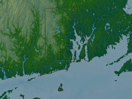 Téléchargez les photos : Rhode Island, État des États-Unis d'Amérique. Carte d'altitude colorée avec lacs et rivières - en image libre de droit