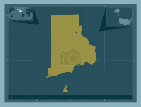 Photo for Rhode Island, state of United States of America. Solid color shape. Corner auxiliary location maps - Royalty Free Image