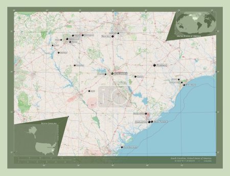 Photo for South Carolina, state of United States of America. Open Street Map. Locations and names of major cities of the region. Corner auxiliary location maps - Royalty Free Image