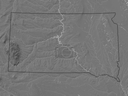Foto de Dakota del Sur, estado de los Estados Unidos de América. Mapa de elevación de Bilevel con lagos y ríos - Imagen libre de derechos